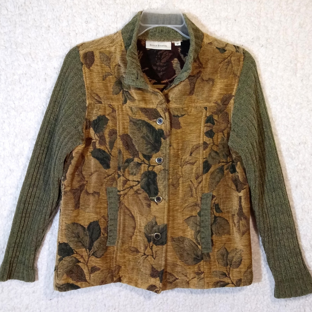 M/L Susan Bristol Tapestry Jacket Sweater Vintage